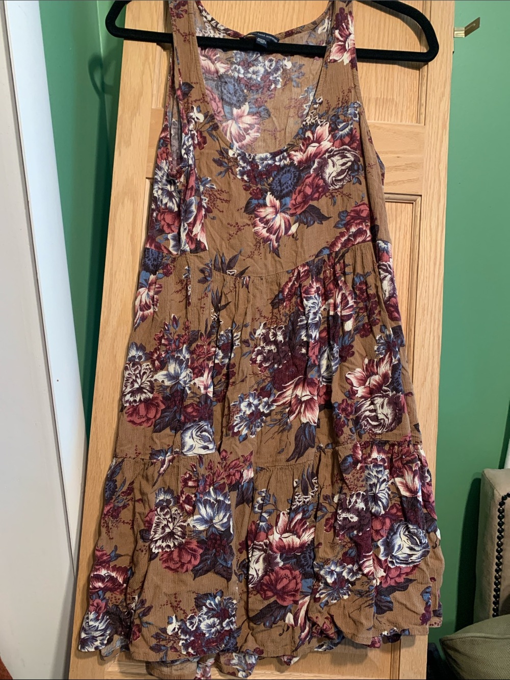 American Eagle Outfitters Brown Floral Tiered Mini Dress